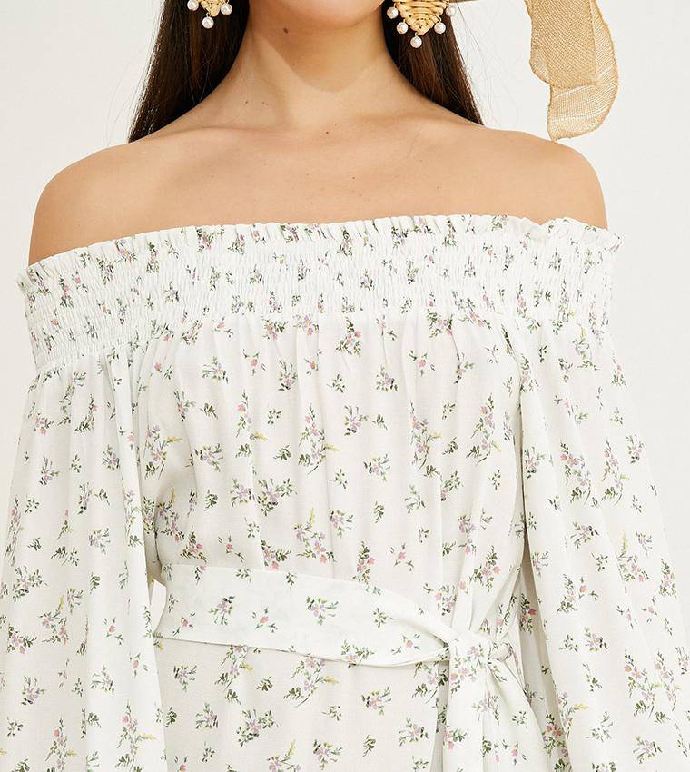 Floral Printed Off-Shoulder Midi Dress