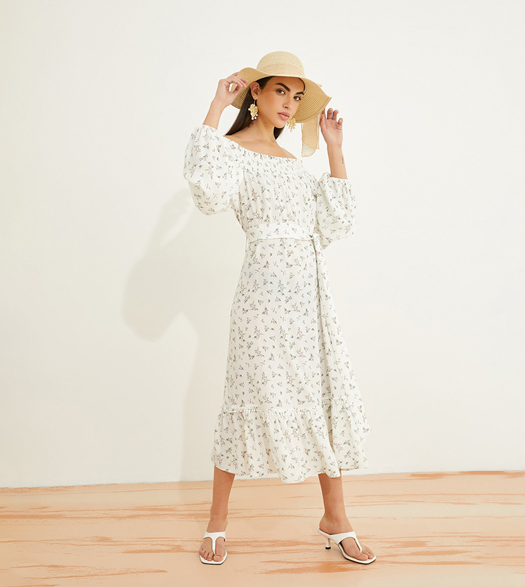 Floral Printed Off-Shoulder Midi Dress