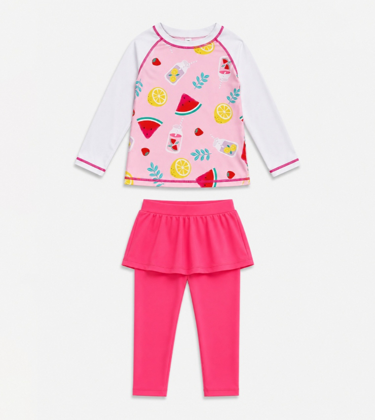 Fruits Printed Long Sleeves Swim Set