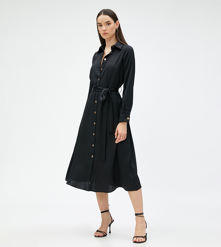 Satin Long Sleeves Shirt Dress