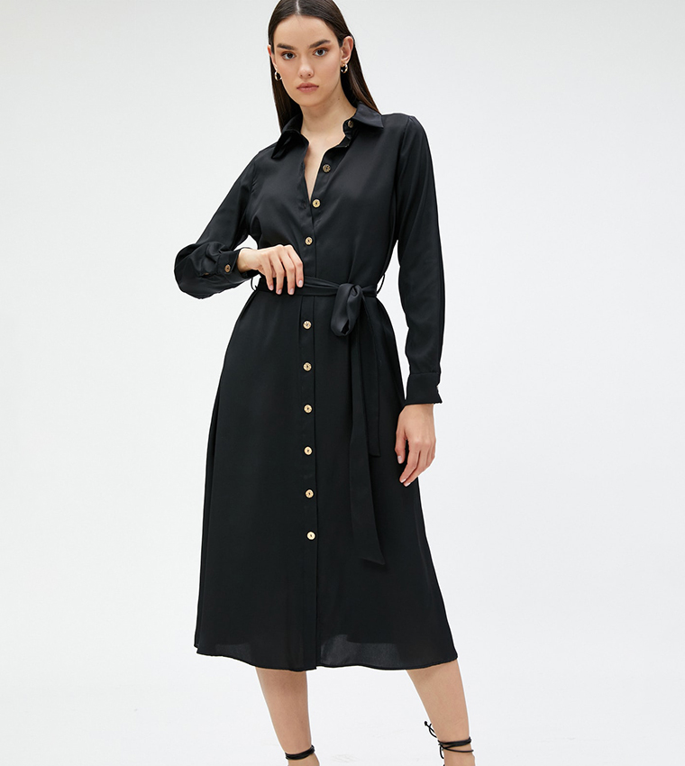 Satin Long Sleeves Shirt Dress