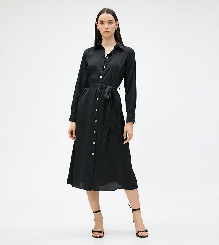 Satin Long Sleeves Shirt Dress