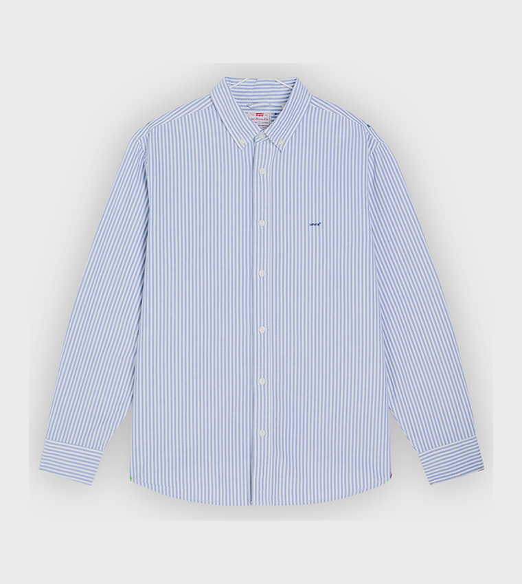 قميص مخطط بأزرار وكم طويل 