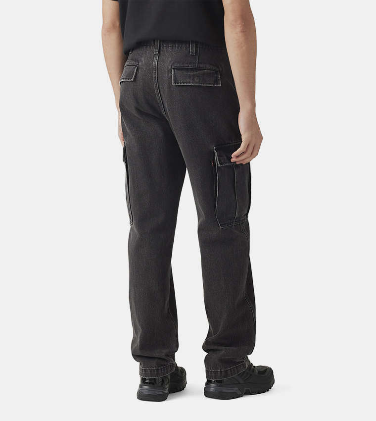 Washed Straight Fit Cargo Jeans