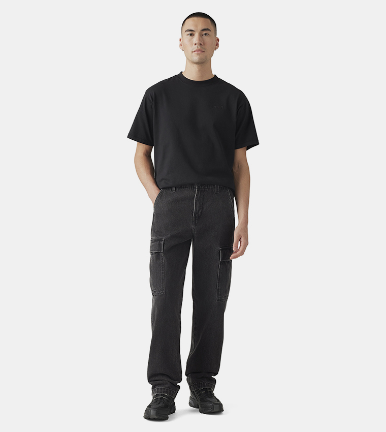 Washed Straight Fit Cargo Jeans