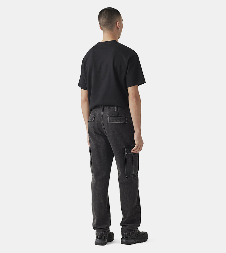 Washed Straight Fit Cargo Jeans