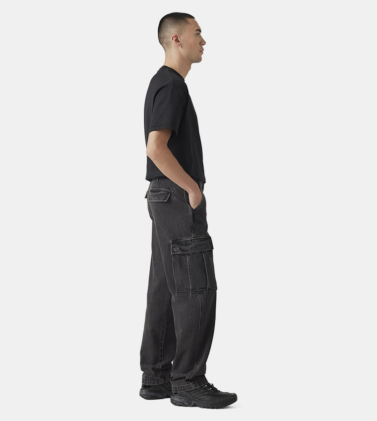 Washed Straight Fit Cargo Jeans