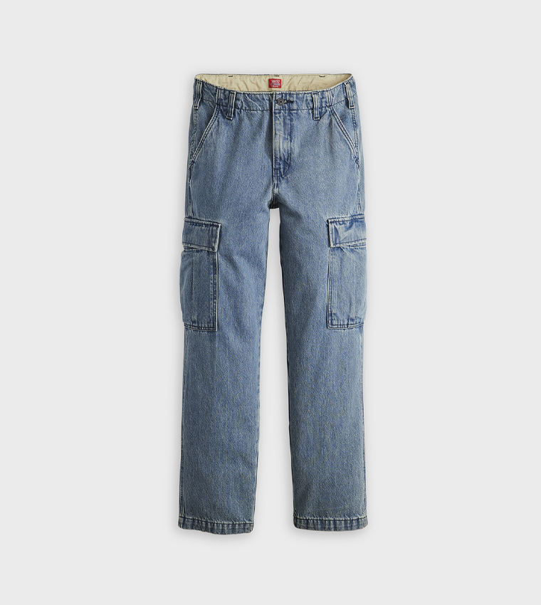 Washed Straight Fit Cargo Jeans
