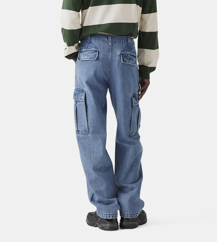 Washed Straight Fit Cargo Jeans
