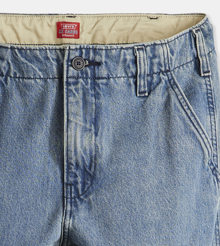 Washed Straight Fit Cargo Jeans