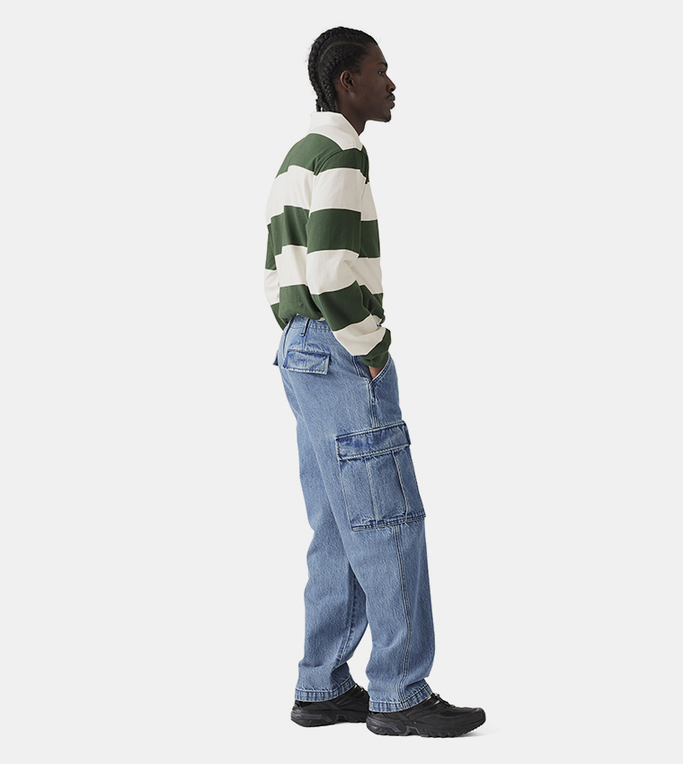 Washed Straight Fit Cargo Jeans