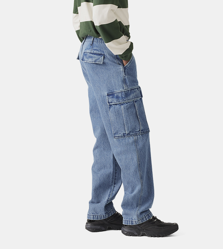 Washed Straight Fit Cargo Jeans