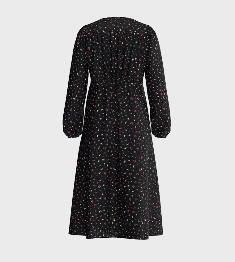 SARINA Printed Long Sleeves Midi Dress