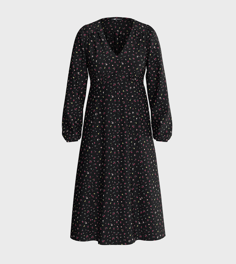 SARINA Printed Long Sleeves Midi Dress