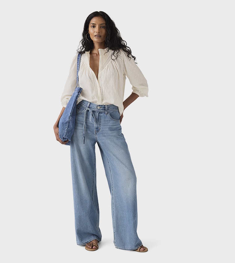 Washed High Waist Straight Fit Jeans