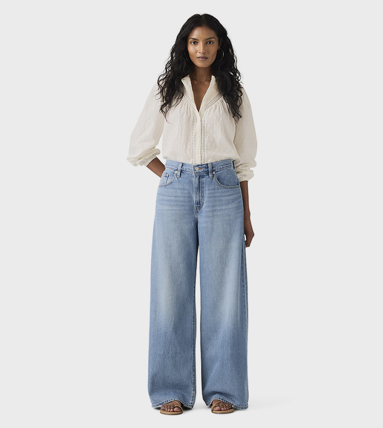Washed High Waist Straight Fit Jeans