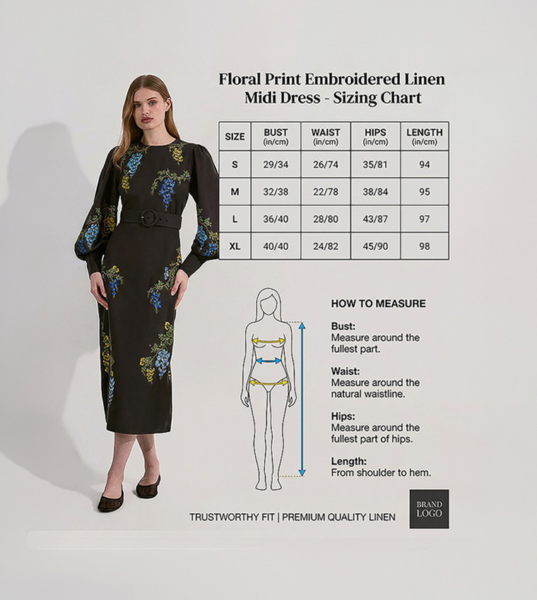 Floral Print Embroidered Linen Midi Dress
