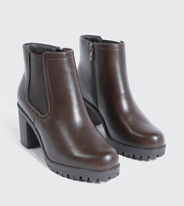 Solid Square Toe Heeled Ankle Boots