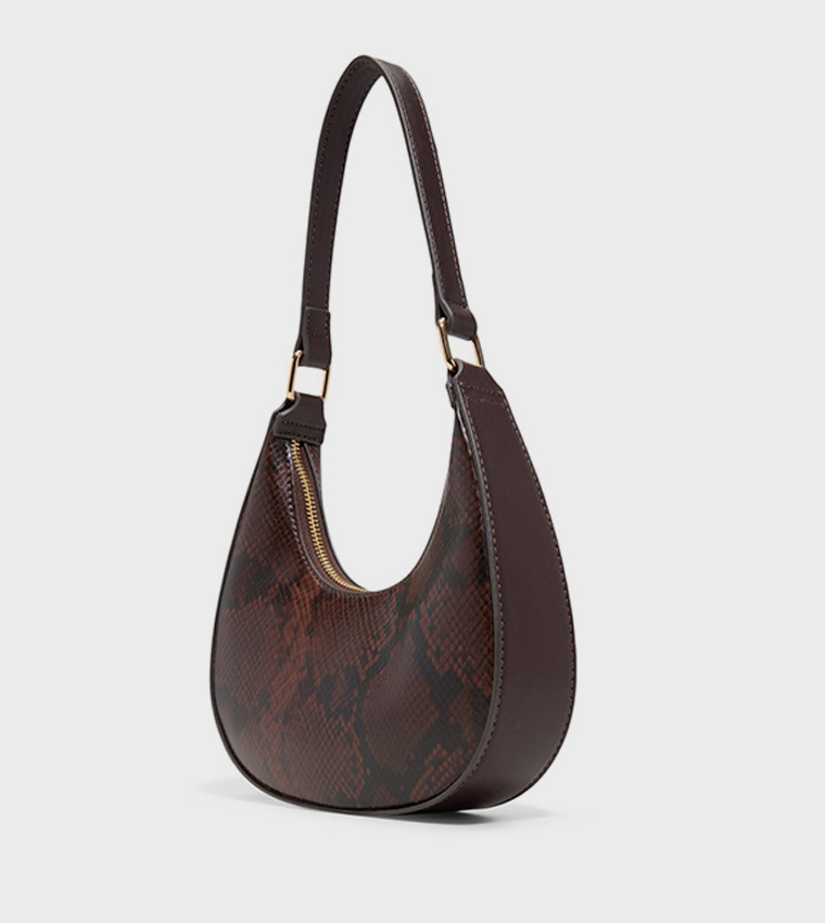CELESTY Snakeskin Zippered Shoulder Bag