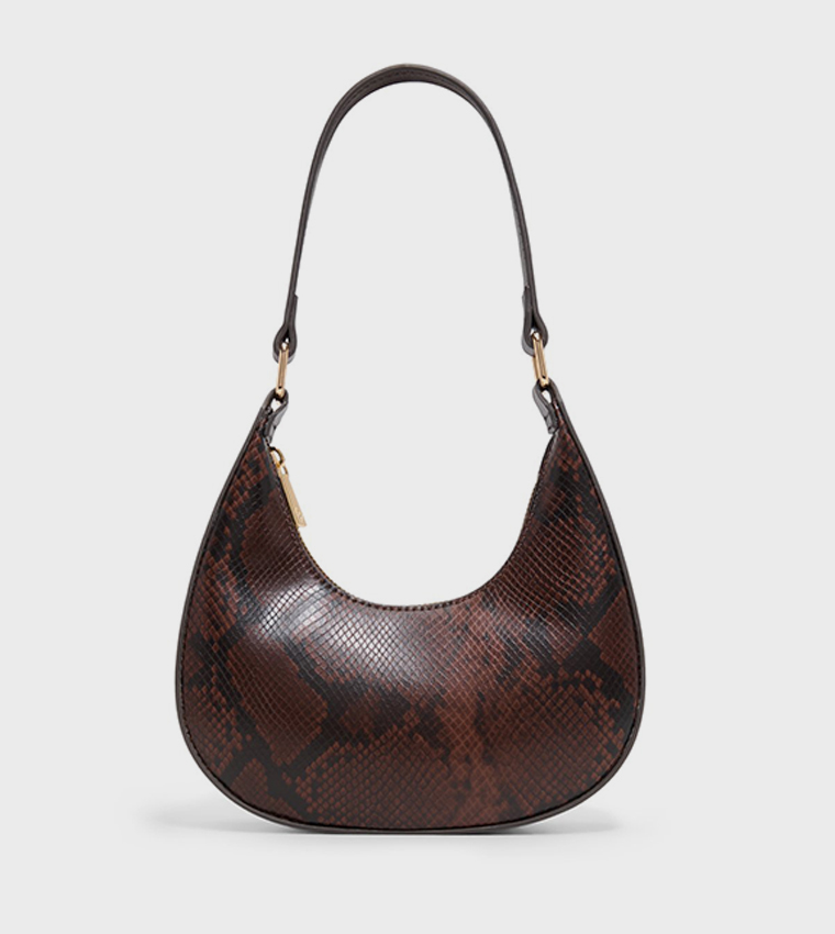 CELESTY Snakeskin Zippered Shoulder Bag