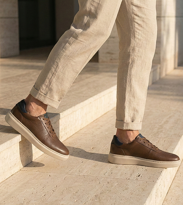 Textured Round Toe Lace-Up Sneakers