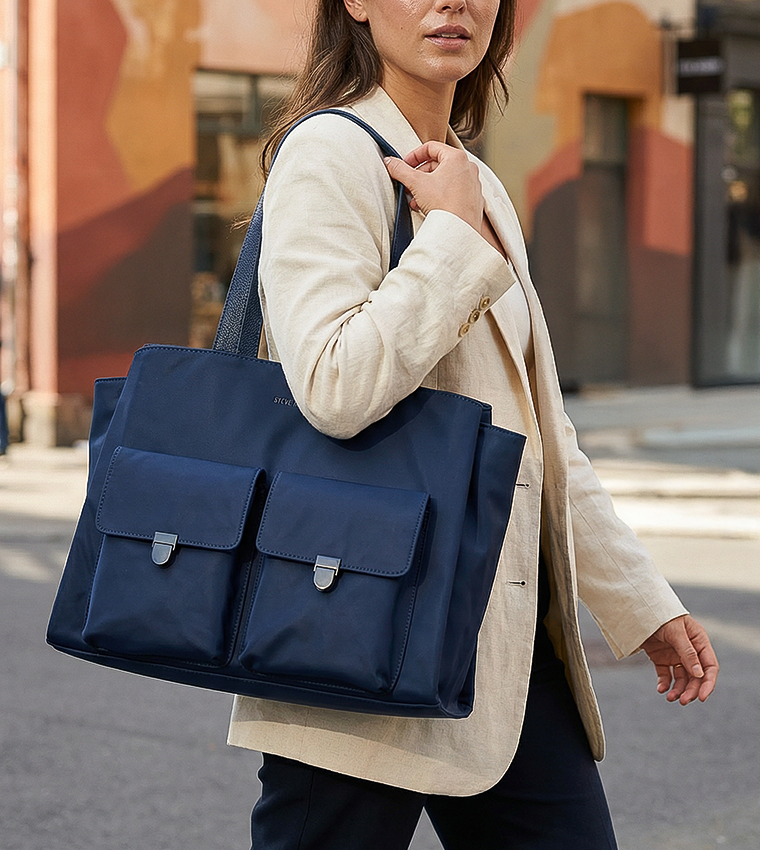 Logo Detail Zippered Tote Bag