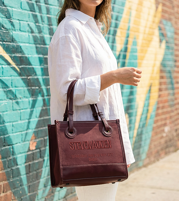 Logo Embroidered Snap Closure Tote Bag