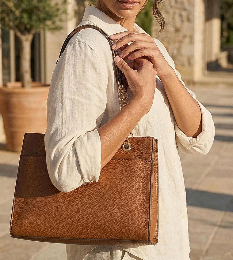 Textured Satchel Bag with Pouch