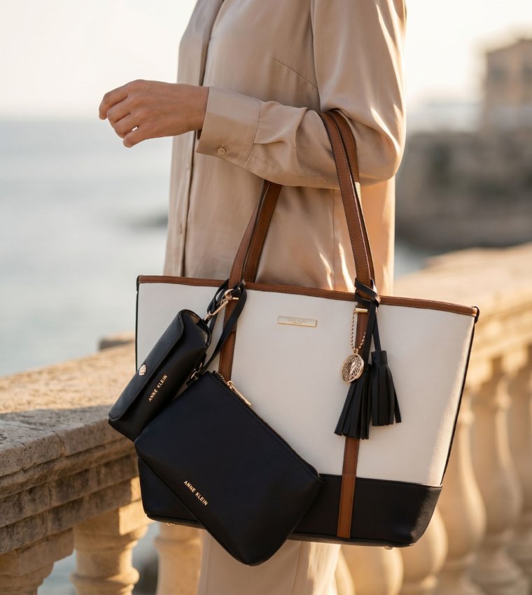 WILLA-A Color Block Tote Bag with Purse