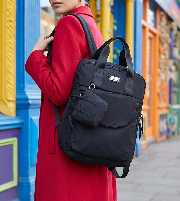 Solid Front Pocket Convertible Backpack