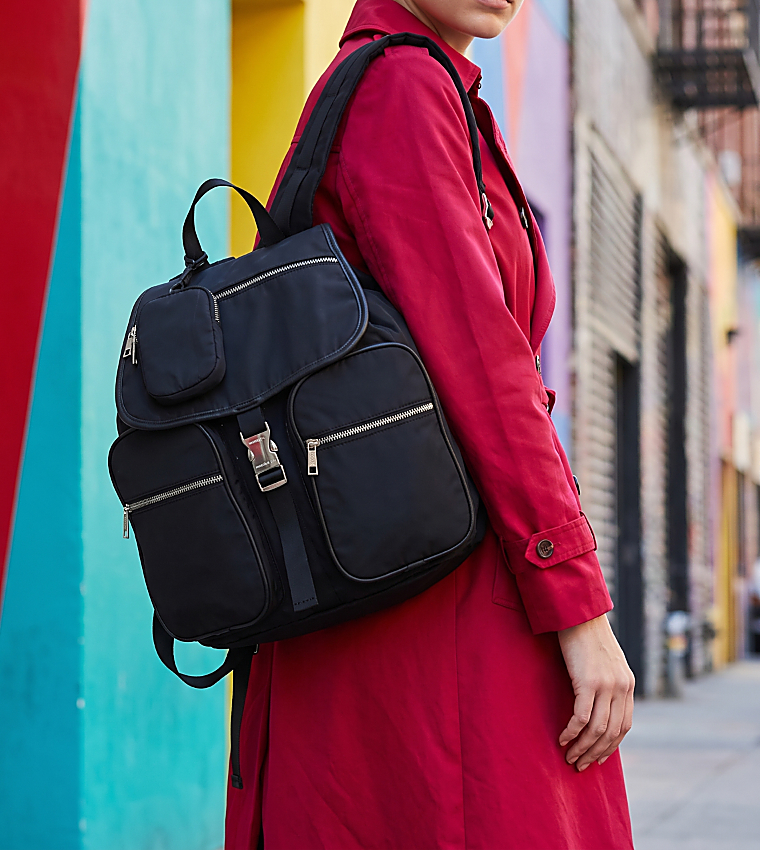 Solid Multipocket Flap Backpack