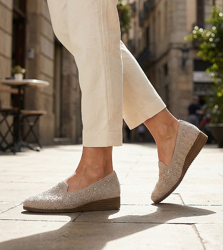 CLEO SAWDUST Embellished Slip-On Shoes