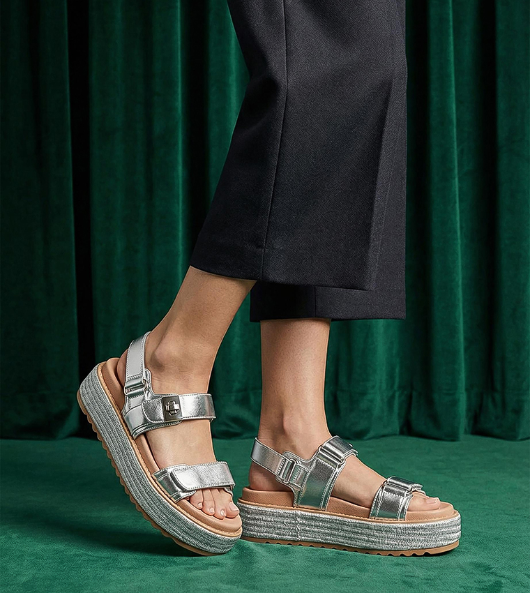 BIGMONA Textured Slingback Flatform Sandals