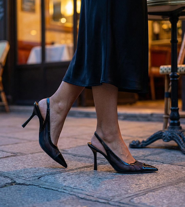 JERMAIN Mesh Peep Toe Slingback Pumps