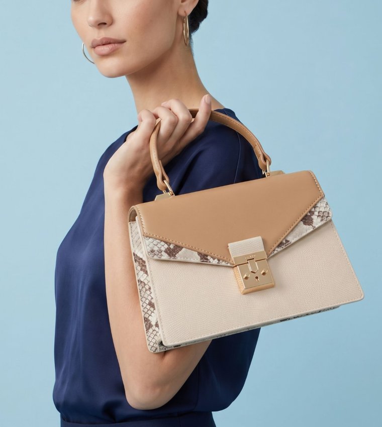 MIRESSA Snake Print Top Handle Bag