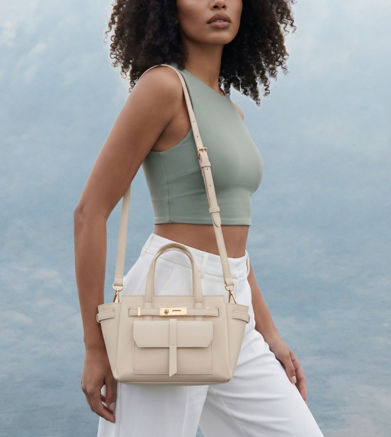 ELOYZE Solid Front Pocket Tote Bag
