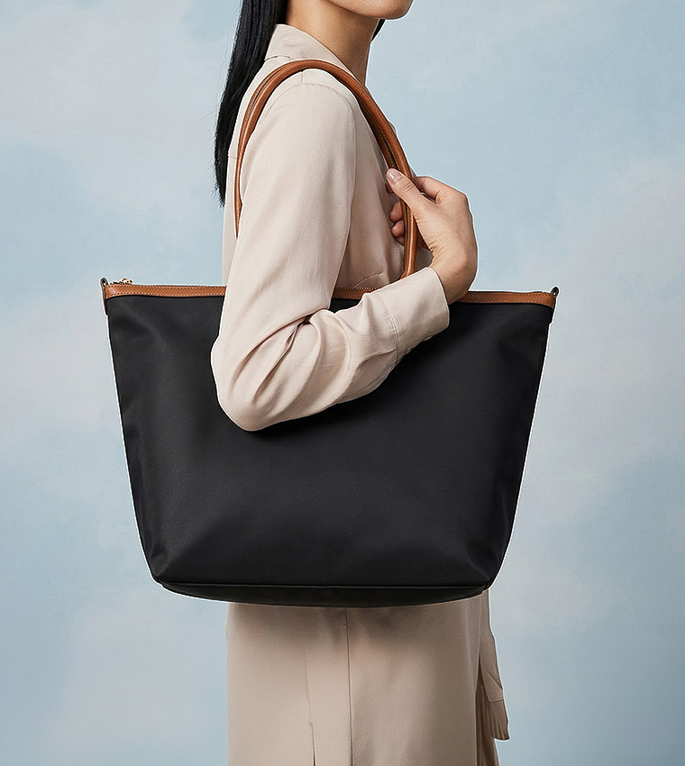 JETTIE Contrast Detail Tote Bag