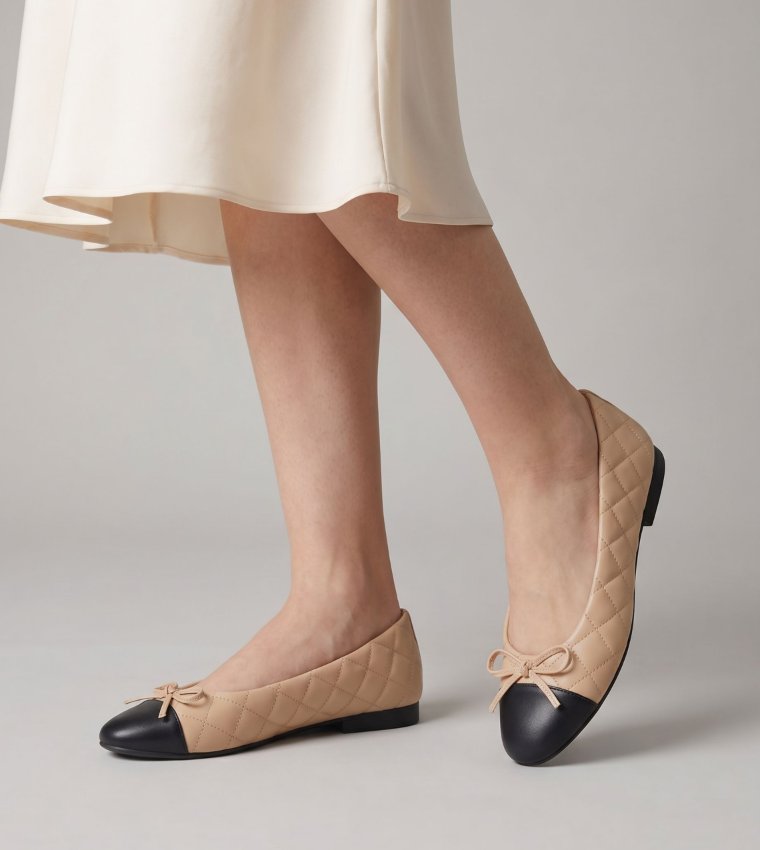 SWEETY Quilted Bow Detail Ballerinas