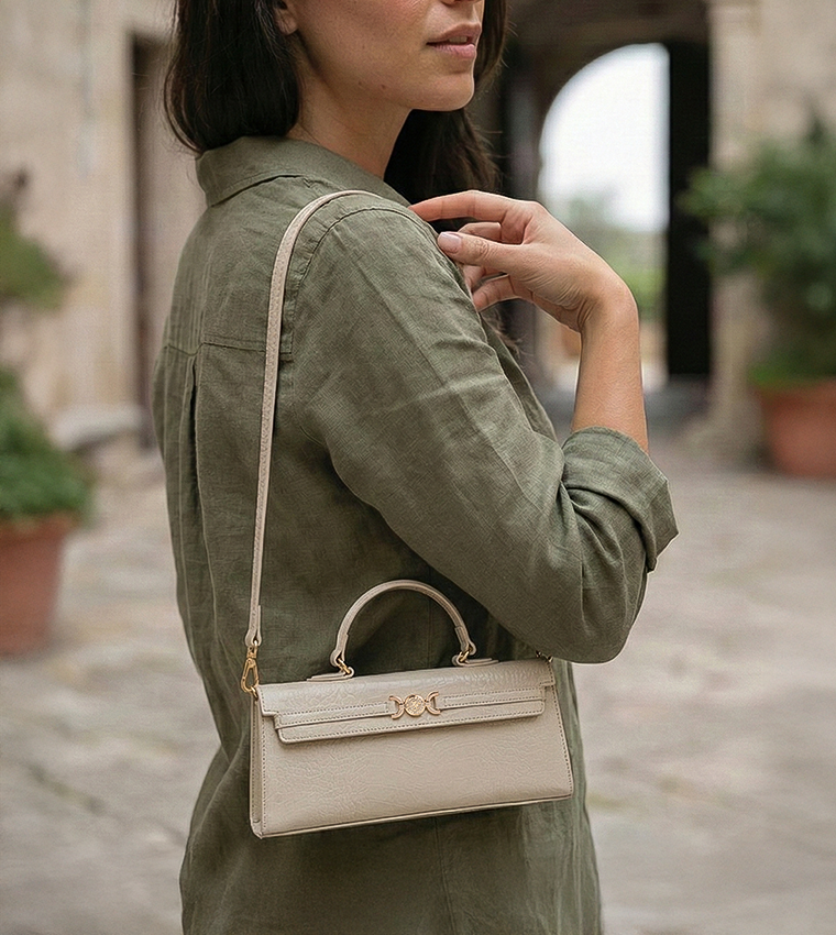 Croc Textured Top Handle Bag