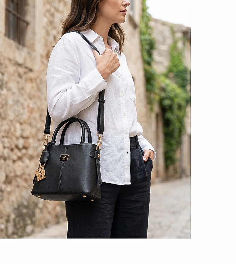 Textured Charmed Satchel Bag