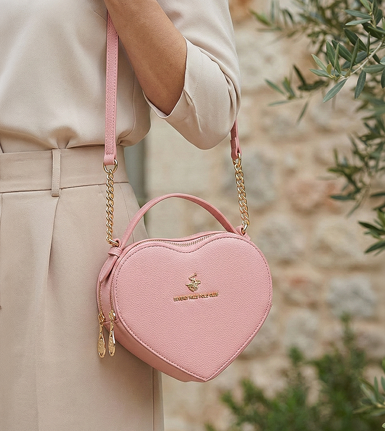 Solid Logo Detail Heart Shape Crossbody Bag