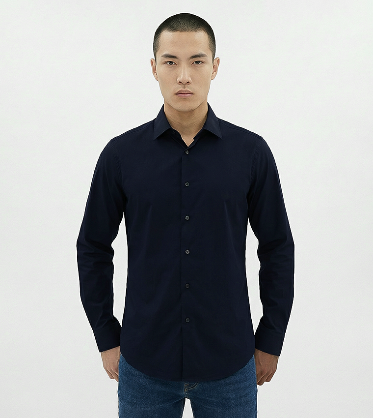 قميص بوبلين أساسي بكم طويل