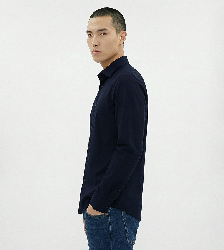 قميص بوبلين أساسي بكم طويل