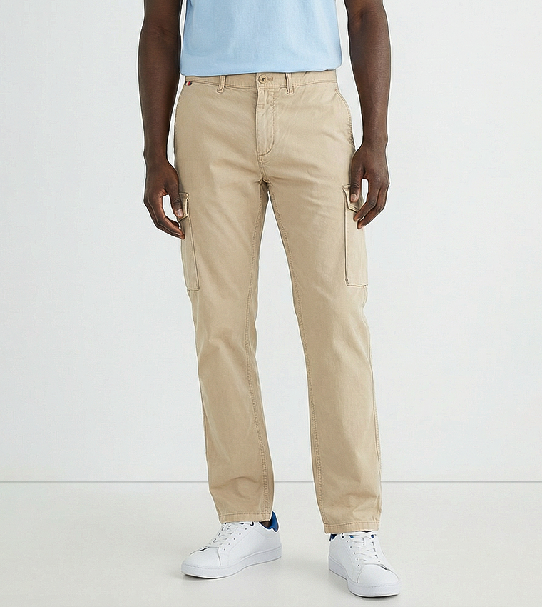 بنطلون كارغو تويل بخصر متوسط 