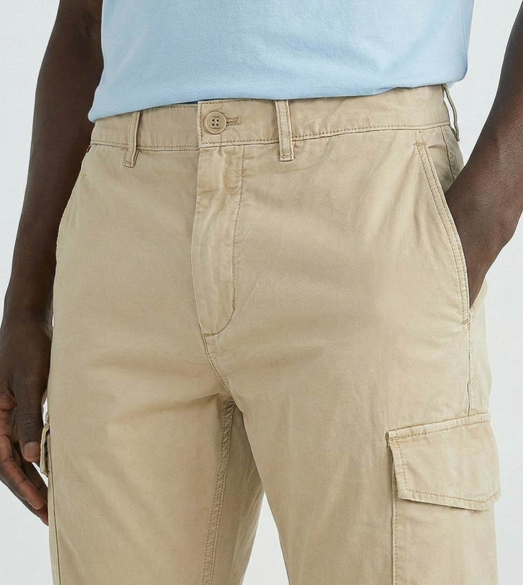 بنطلون كارغو تويل بخصر متوسط 