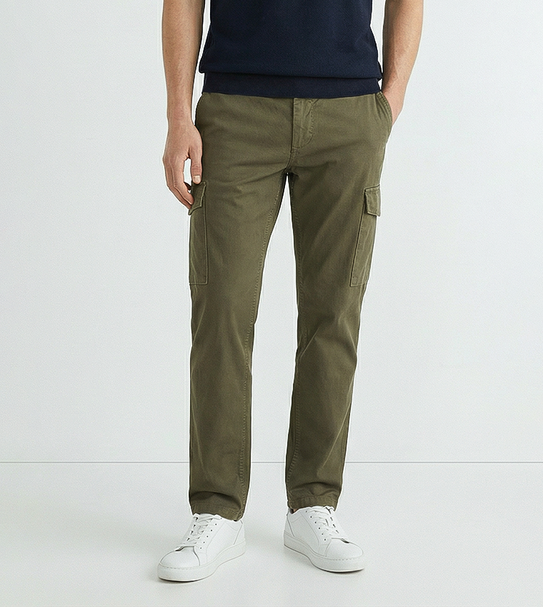 بنطلون كارغو تويل بخصر متوسط 