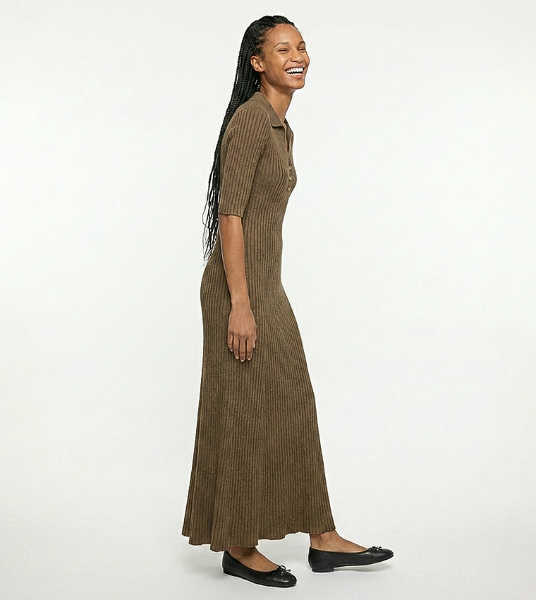 Ribbed Short Sleeves Dress