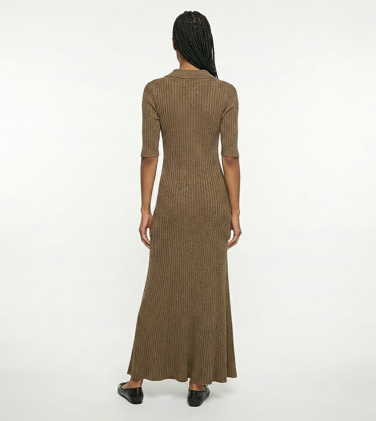 Ribbed Short Sleeves Dress