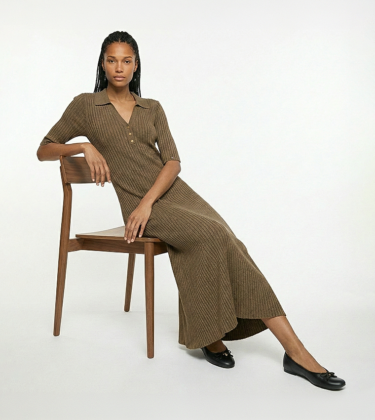 Ribbed Short Sleeves Dress