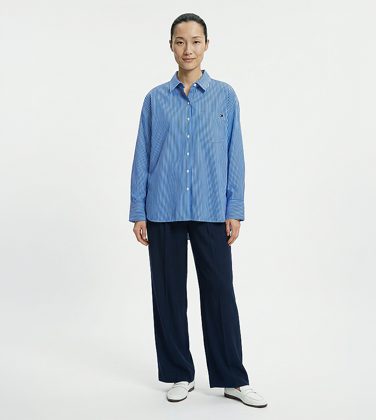 Striped Long Sleeves Pique Relaxed Fit Shirt